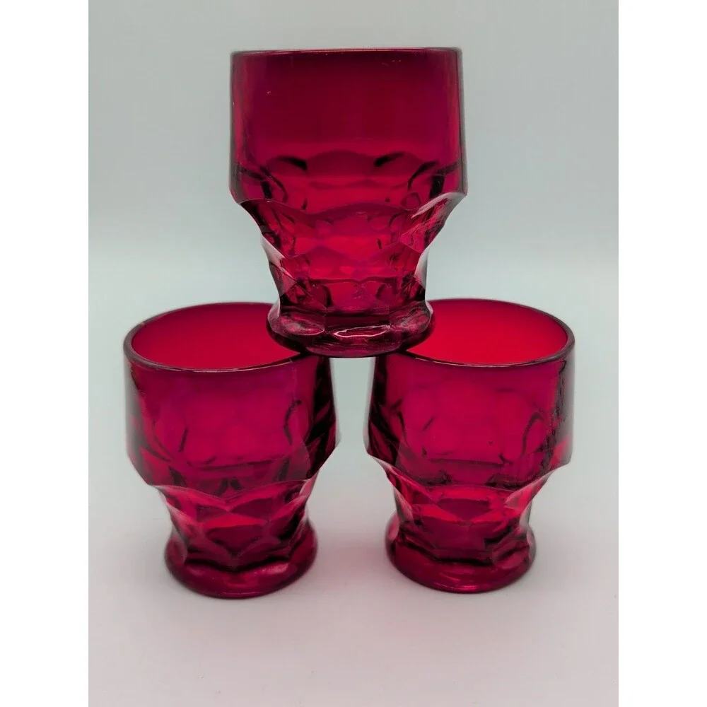 Vtg Viking Georgian Honeycomb Ruby Red Juice Glasses 3.5
